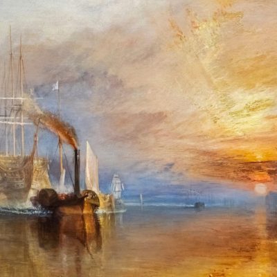 2JG93DF Painting titled "The Fighting Temeraire Tugged to her Last Berth to be Broken up, 1838" by Joseph Mallord William Turner dated 1839